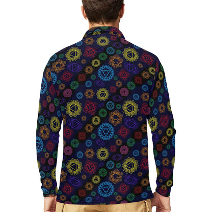 Chakra Colorful Print Pattern Long Sleeve Polo Shirt For Men's