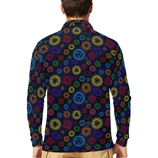 Chakra Colorful Print Pattern Long Sleeve Polo Shirt For Men's