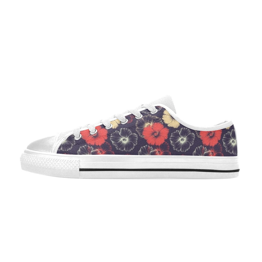Tropical Flower Print Design LKS302 Women's White Low Top Shoes