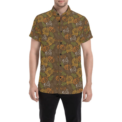 Thanksgiving Print Design LKS301 Men Short Sleeve Button Up Shirt