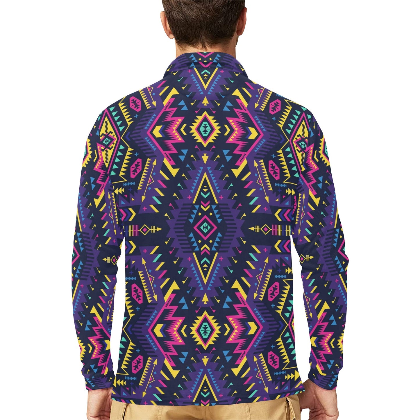 Aztec Pattern Print Design 07 Long Sleeve Polo Shirt For Men's