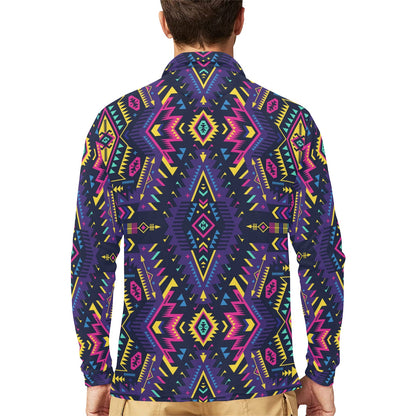 Aztec Pattern Print Design 07 Long Sleeve Polo Shirt For Men's
