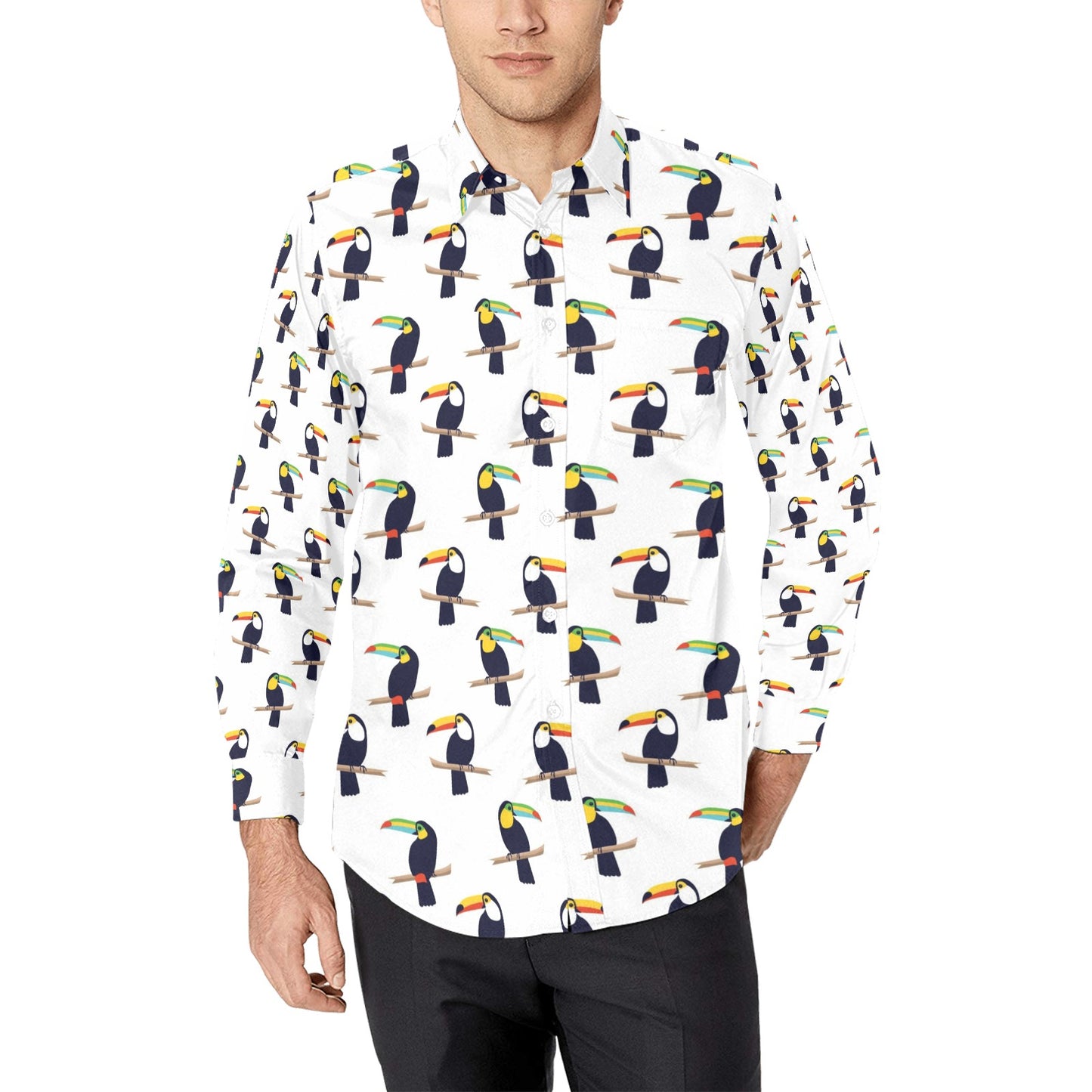 Toucan Print Design LKS305 Men's Long Sleeve Dress Shirt