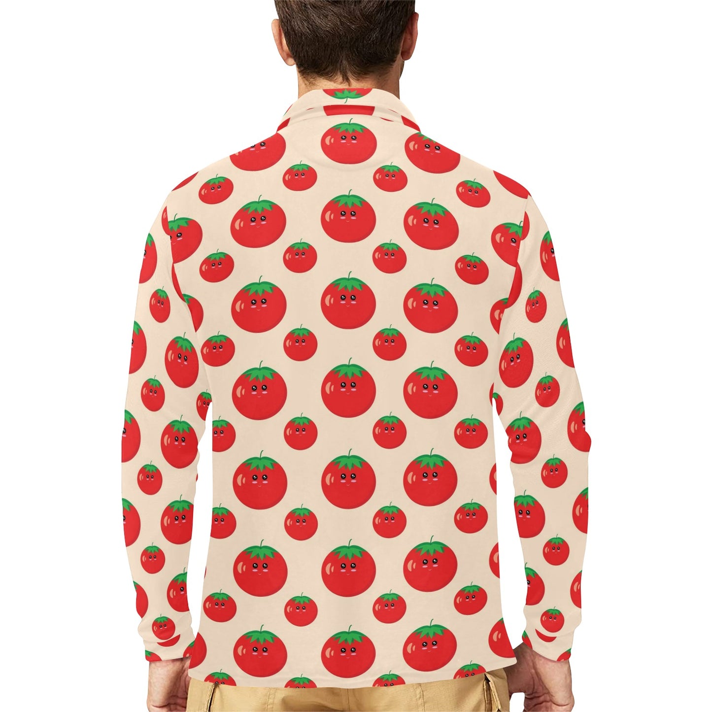 Tomato Print Design LKS308 Long Sleeve Polo Shirt For Men's