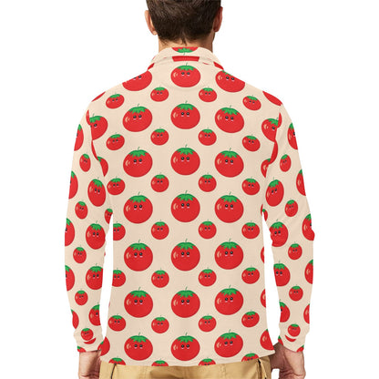 Tomato Print Design LKS308 Long Sleeve Polo Shirt For Men's