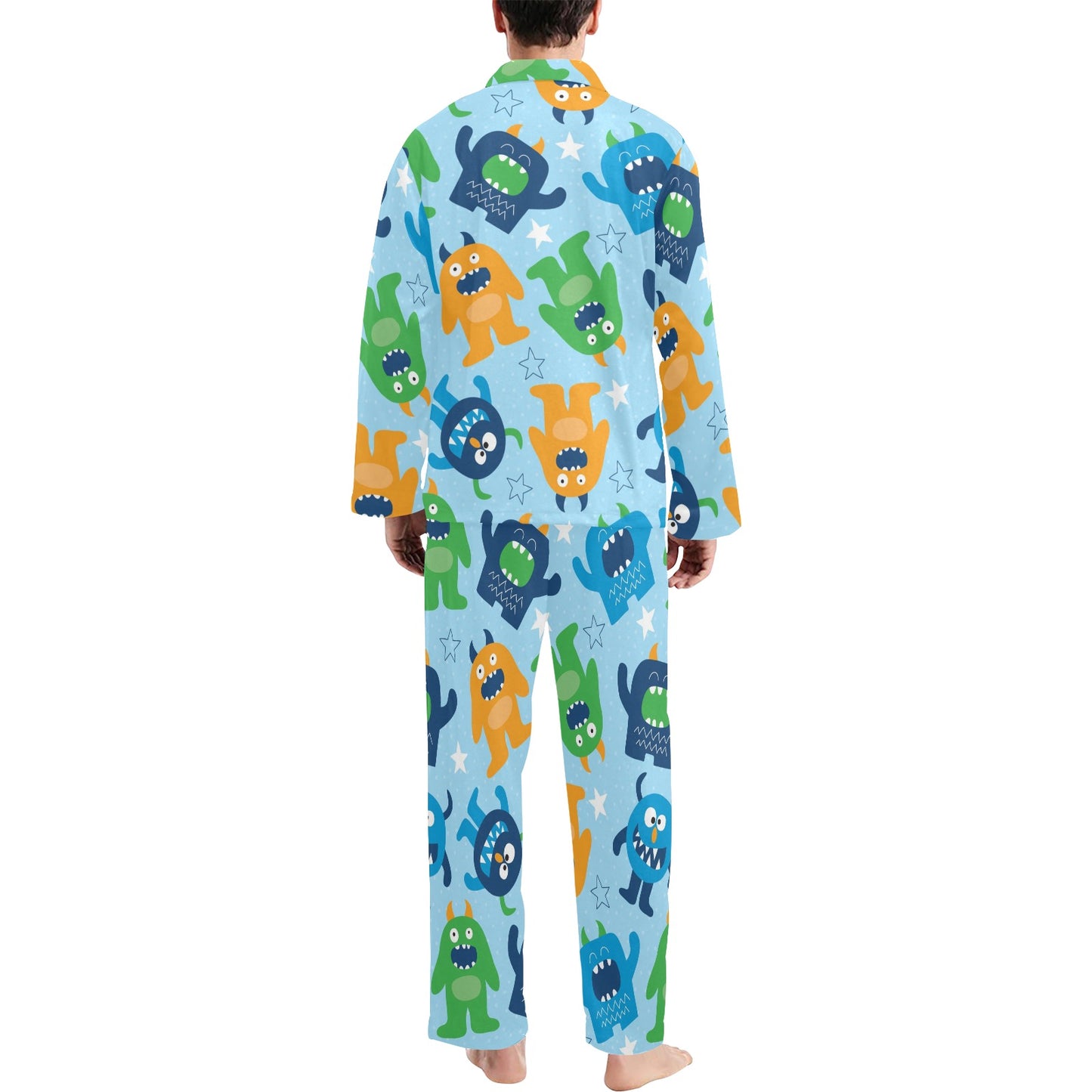 Monster Cartoon Pattern Print Design 04 Men's Long Pajama Set