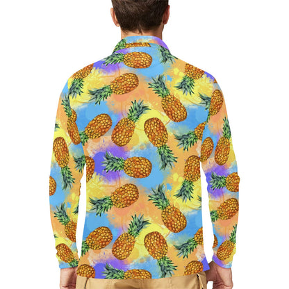 Pineapple Pattern Print Design PP09 Long Sleeve Polo Shirt For Men's