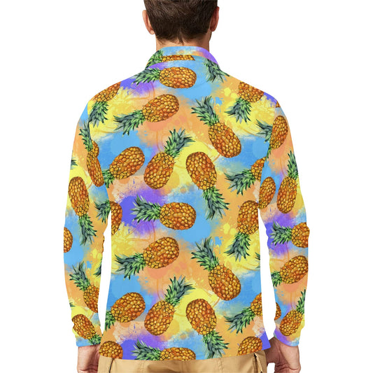 Pineapple Pattern Print Design PP09 Long Sleeve Polo Shirt For Men's