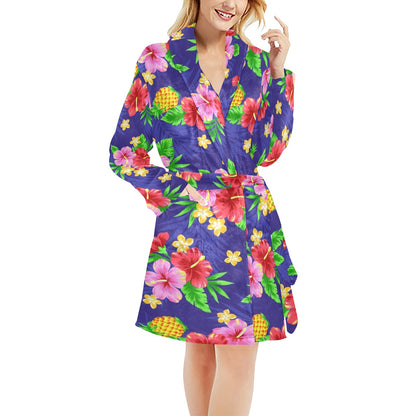 Hawaiian Themed Pattern Print Design H05 Women's Fleece Robe