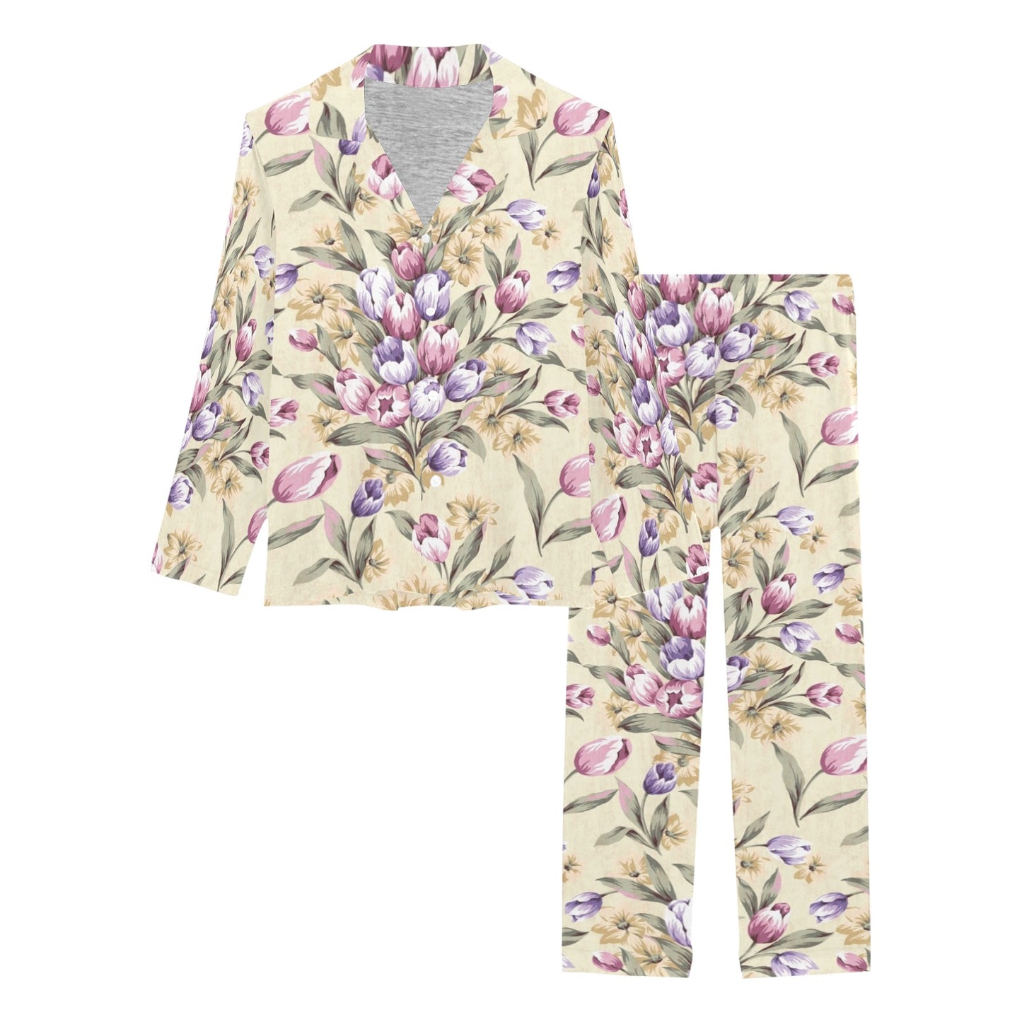 Tulip Pattern Print Design TP04 Women's Long Pajama Set