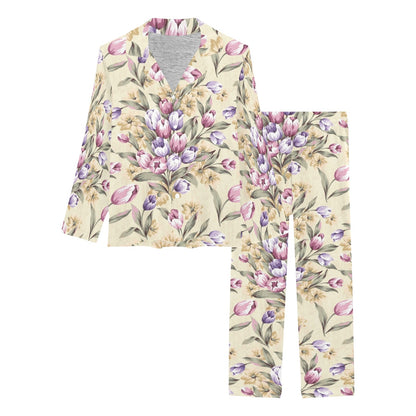 Tulip Pattern Print Design TP04 Women's Long Pajama Set