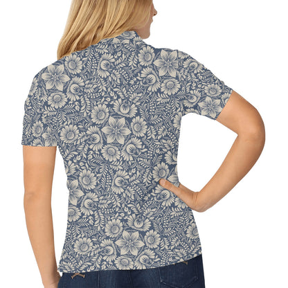 Elegant Floral Print Pattern Women's Polo Shirt