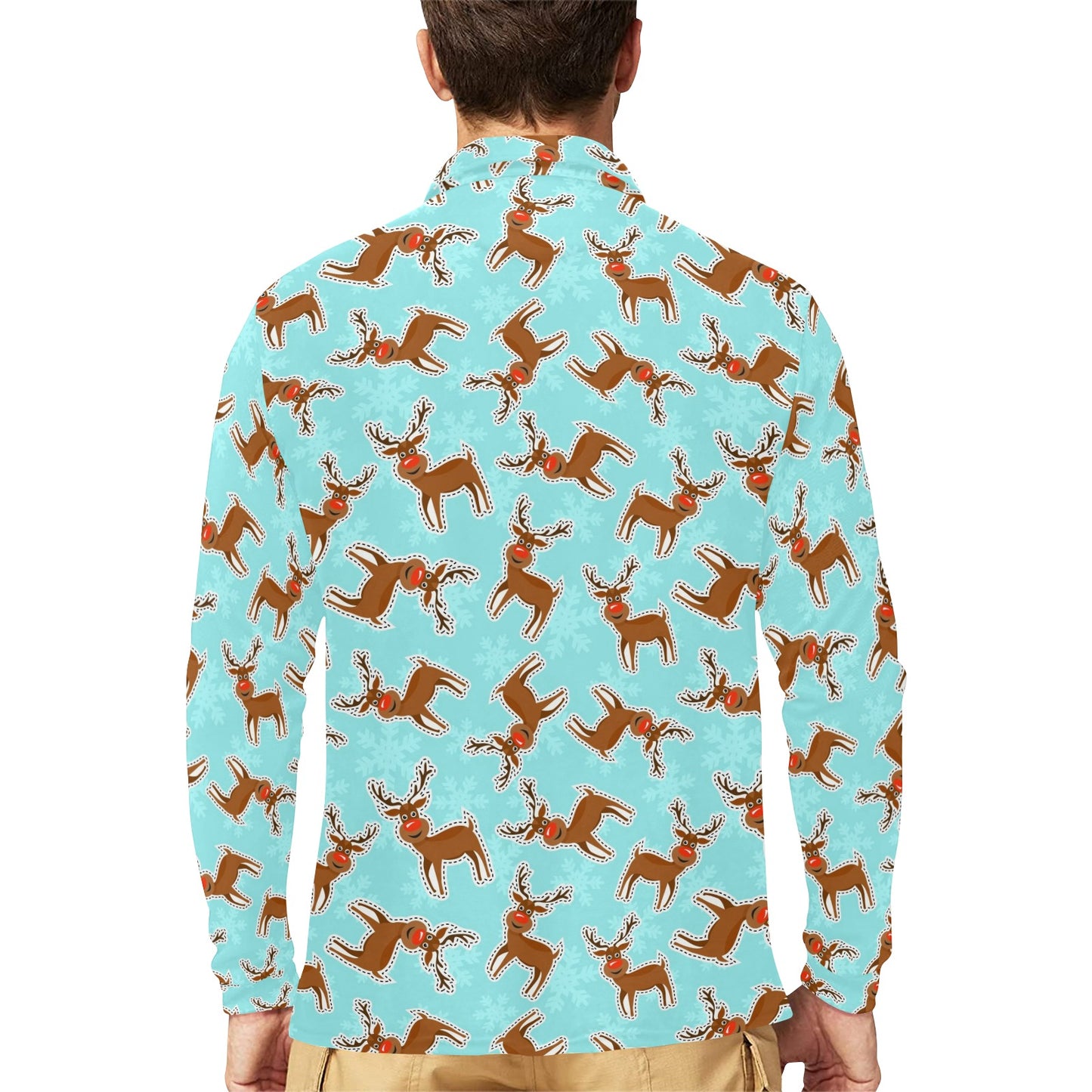 Reindeer Print Design LKS403 Long Sleeve Polo Shirt For Men's
