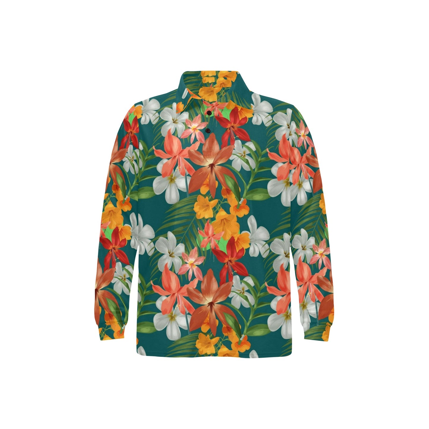 Amaryllis Pattern Print Design AL06 Long Sleeve Polo Shirt For Men's