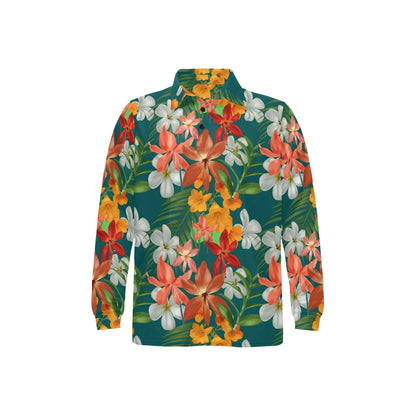 Amaryllis Pattern Print Design AL06 Long Sleeve Polo Shirt For Men's