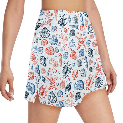 Seashell Print Design LKS307 17" Golf & Pickleball Skort with Pockets