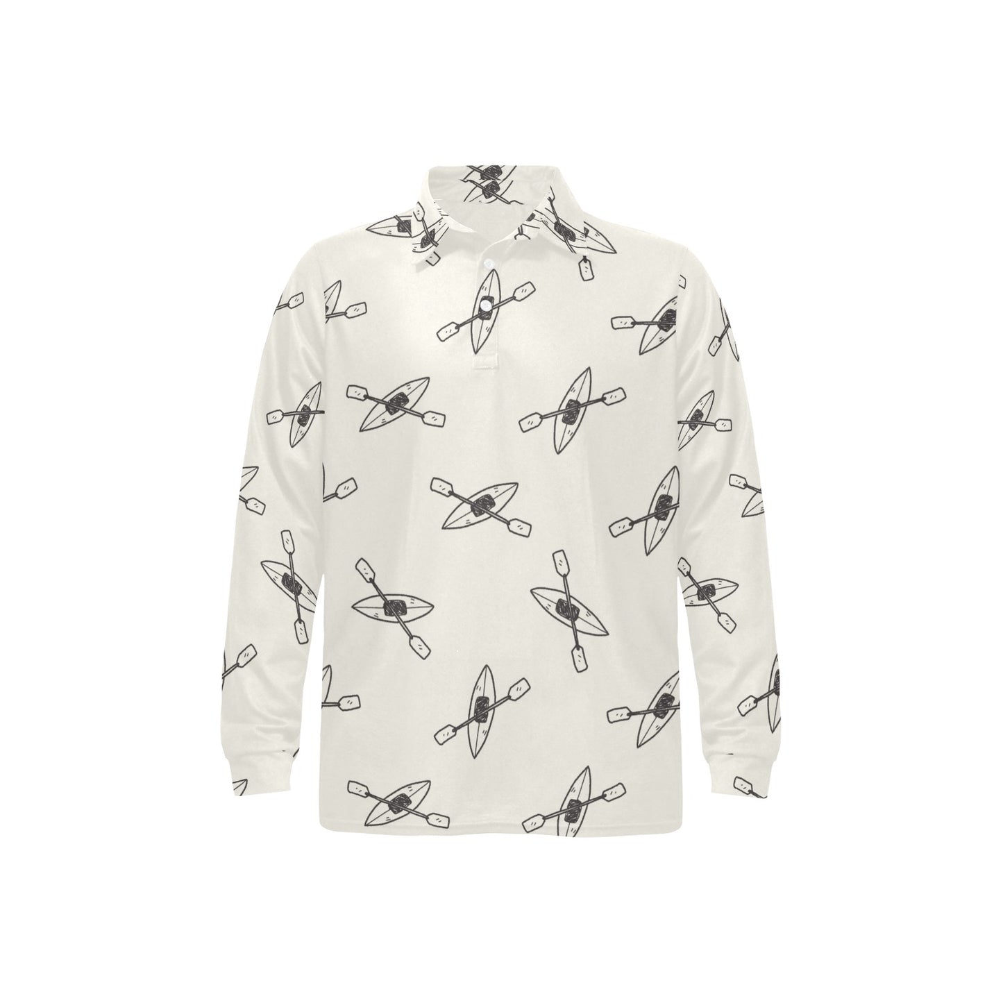 Kayak Pattern Print Design 01 Long Sleeve Polo Shirt For Men's