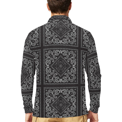 Bandana Black White Print Design LKS302 Long Sleeve Polo Shirt For Men's
