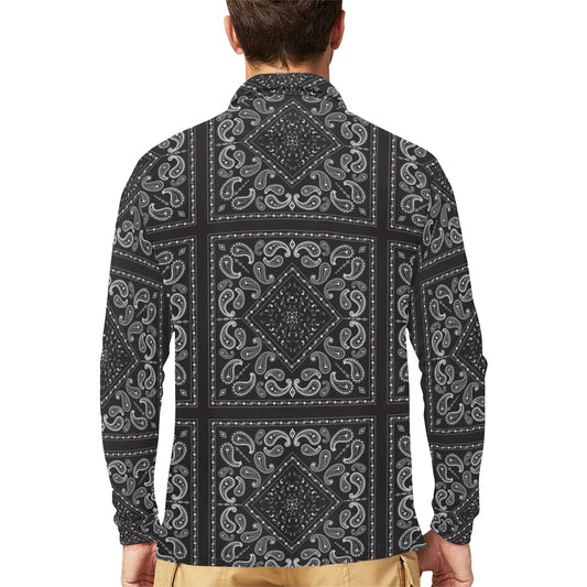 Bandana Black White Print Design LKS302 Long Sleeve Polo Shirt For Men's