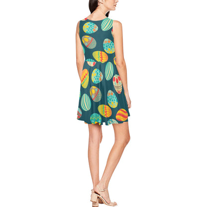 Easter Eggs Pattern Print Design RB09 Sleeveless Dress