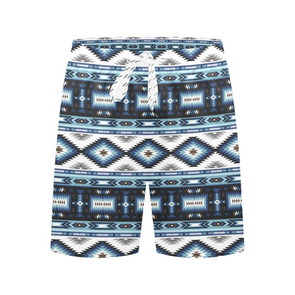 Navajo Dark Blue Print Pattern Men's Swim Trunks Beach Shorts