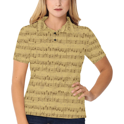 Music Note Vintage Themed Print Women's Polo Shirt