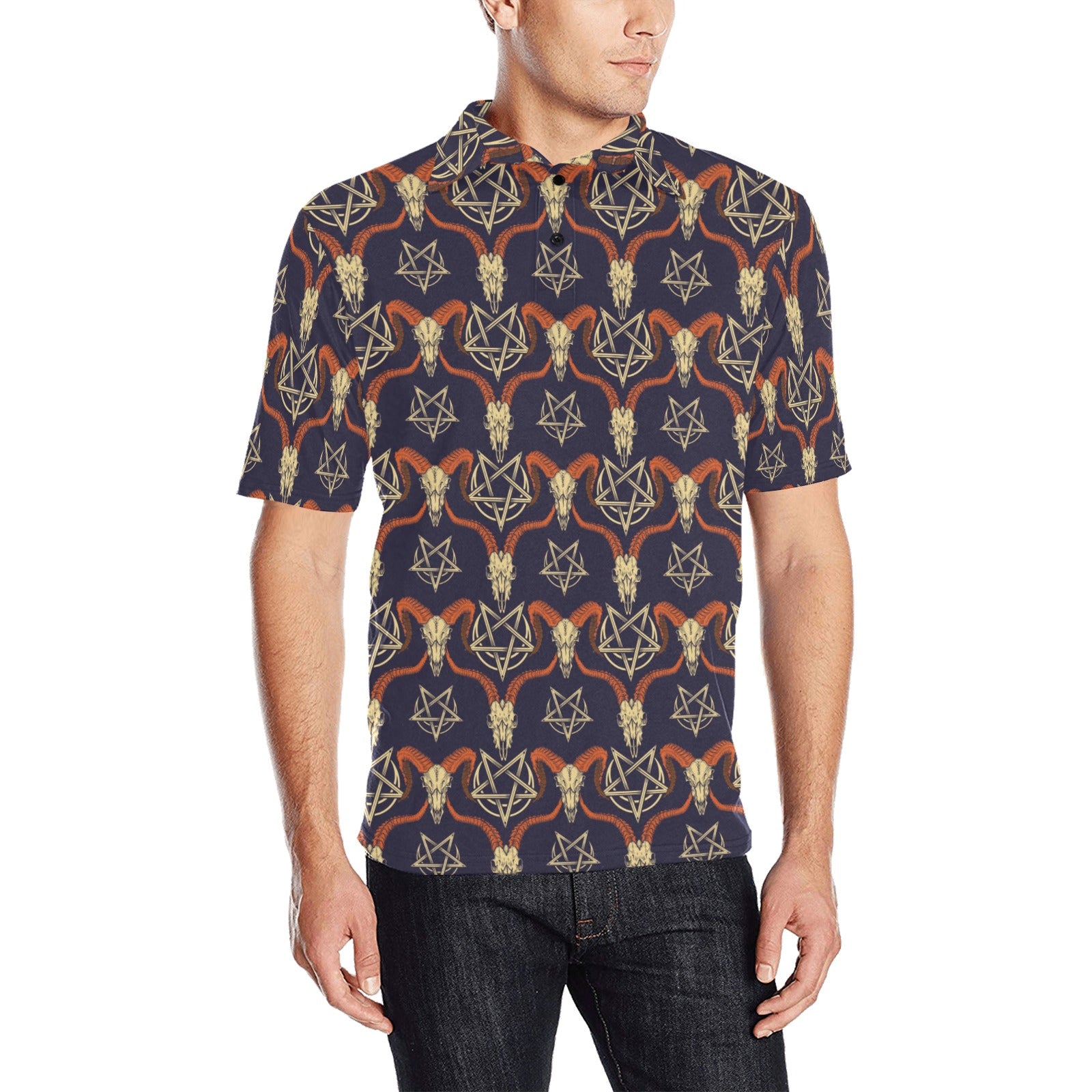 Buffalo Head Print Design LKS403 Men Polo Shirt