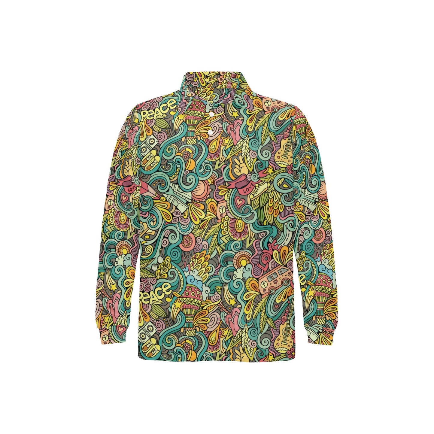 Hippie Print Design LKS302 Long Sleeve Polo Shirt For Men's