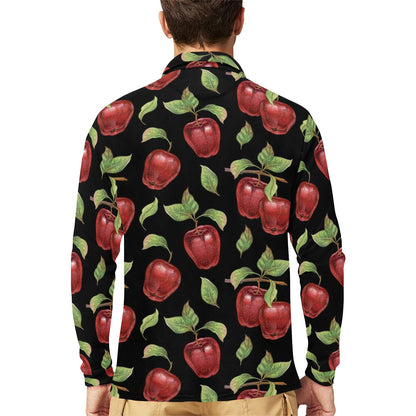 Apple Pattern Print Design AP011 Long Sleeve Polo Shirt For Men's