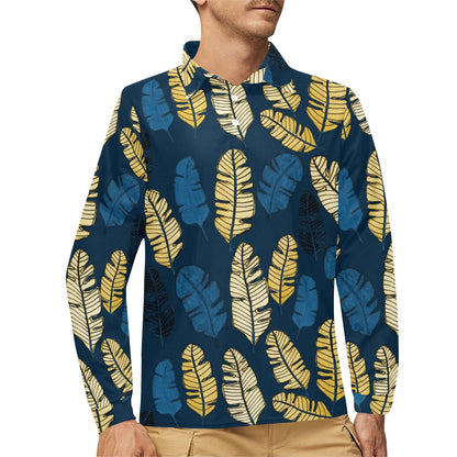 Banana Leaf Pattern Print Design BL09 Long Sleeve Polo Shirt For Men's