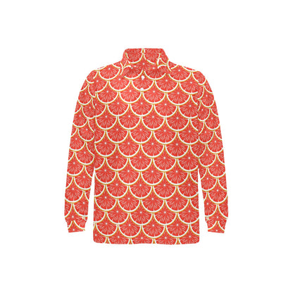Grapefruit Pattern Print Design GF07 Long Sleeve Polo Shirt For Men's