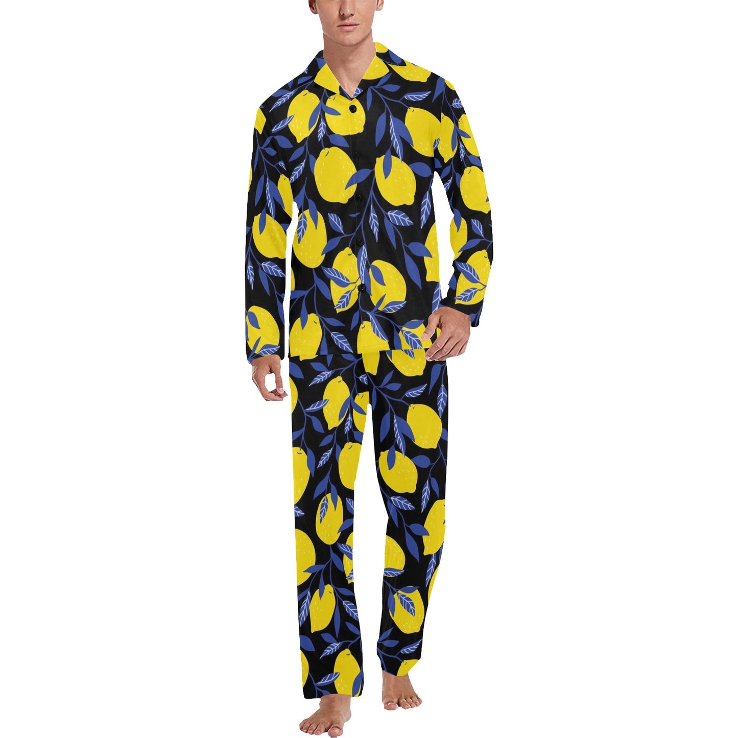 Lemon Pattern Print Design LM01 Men's Long Pajama Set