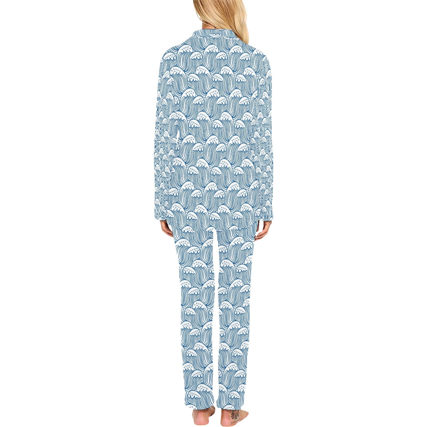Wave Print Design LKS306 Women's Long Pajama Set