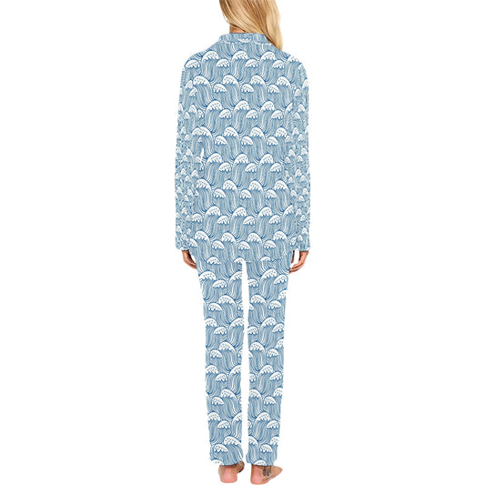 Wave Print Design LKS306 Women's Long Pajama Set