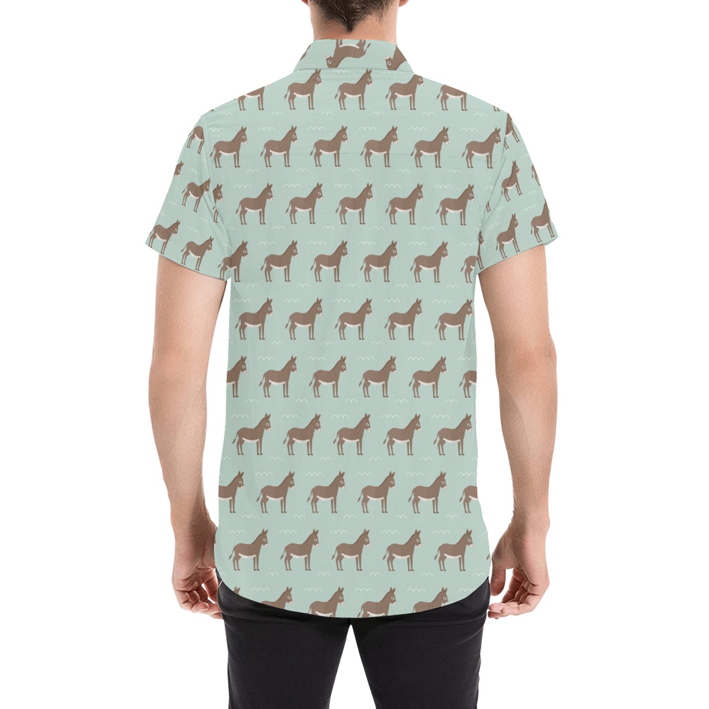 Donkey Print Design LKS402 Men Short Sleeve Button Up Shirt