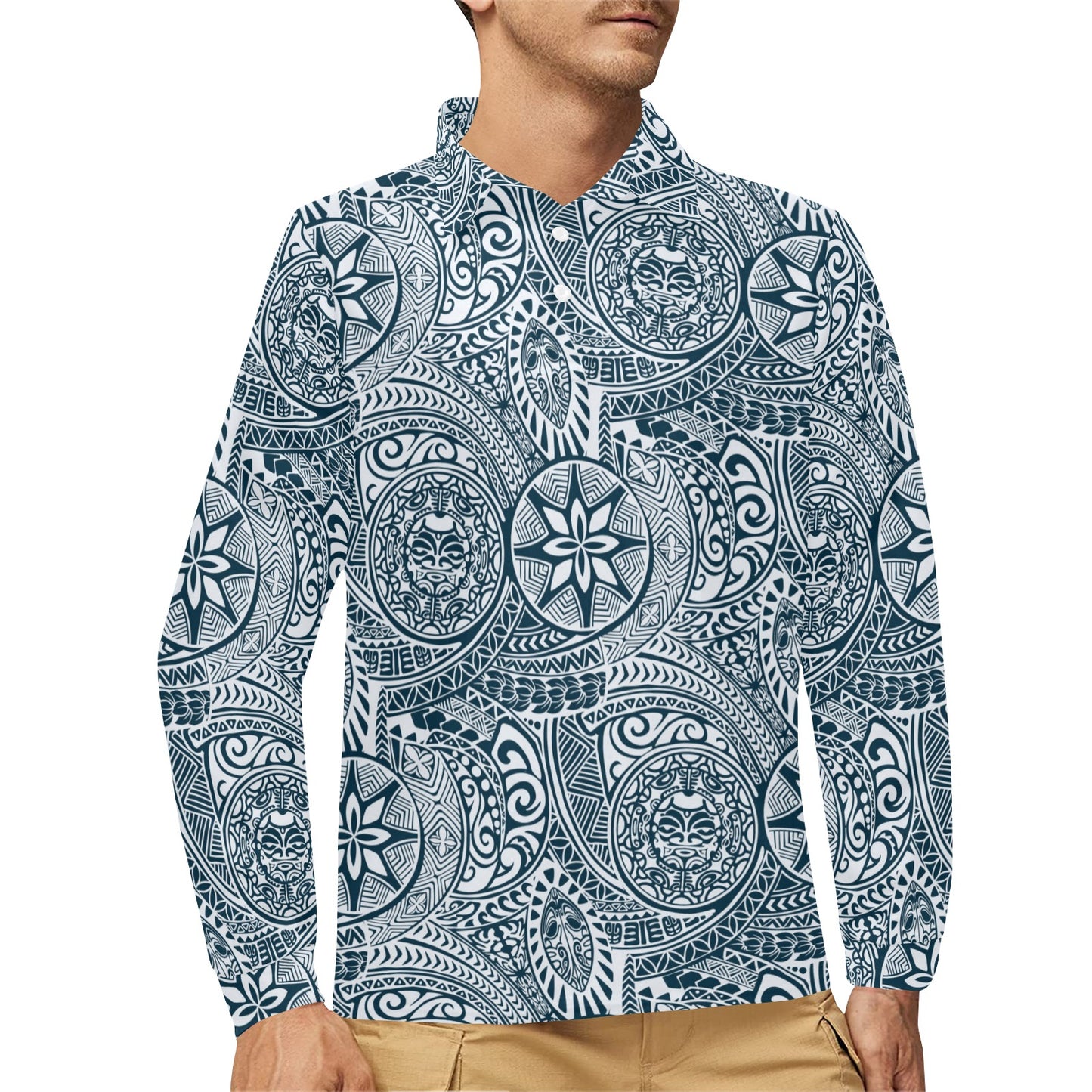 Polynesian Pattern Print Design A03 Long Sleeve Polo Shirt For Men's