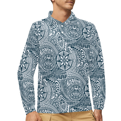 Polynesian Pattern Print Design A03 Long Sleeve Polo Shirt For Men's