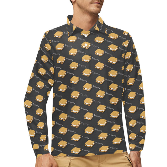 S_Mores Print Design LKS301 Long Sleeve Polo Shirt For Men's