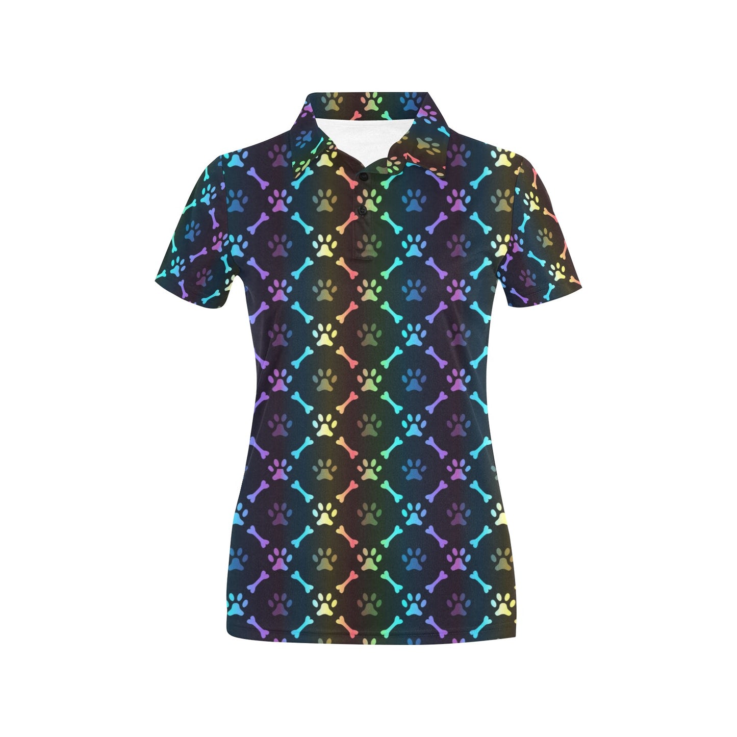 Paw Rainbow Pattern Print Design A01 Women's Polo Shirt