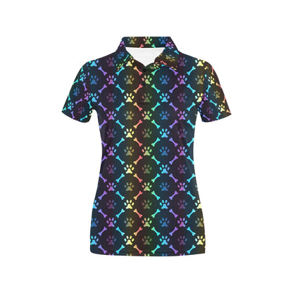 Paw Rainbow Pattern Print Design A01 Women's Polo Shirt