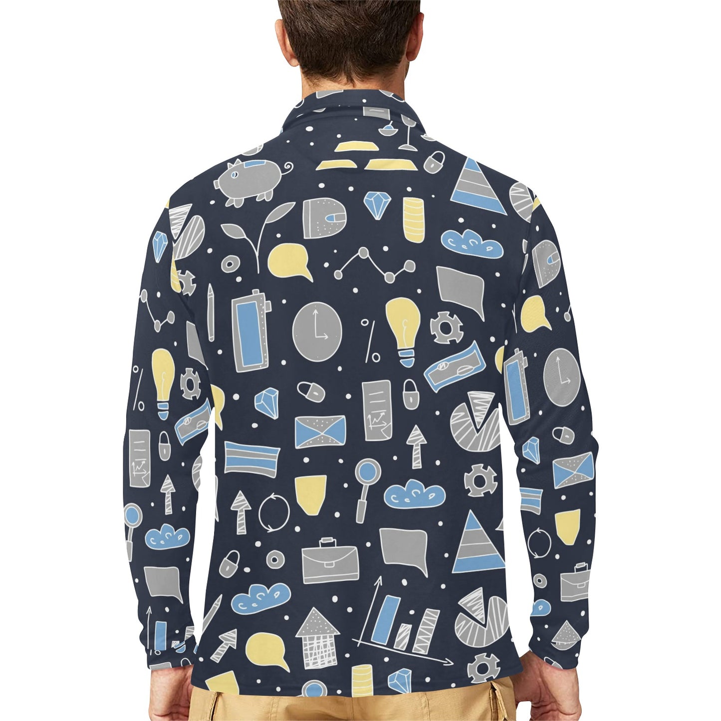 Accounting Financial Pattern Print Design 04 Long Sleeve Polo Shirt For Men's