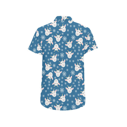 Goat Print Design LKS402 Men Short Sleeve Button Up Shirt