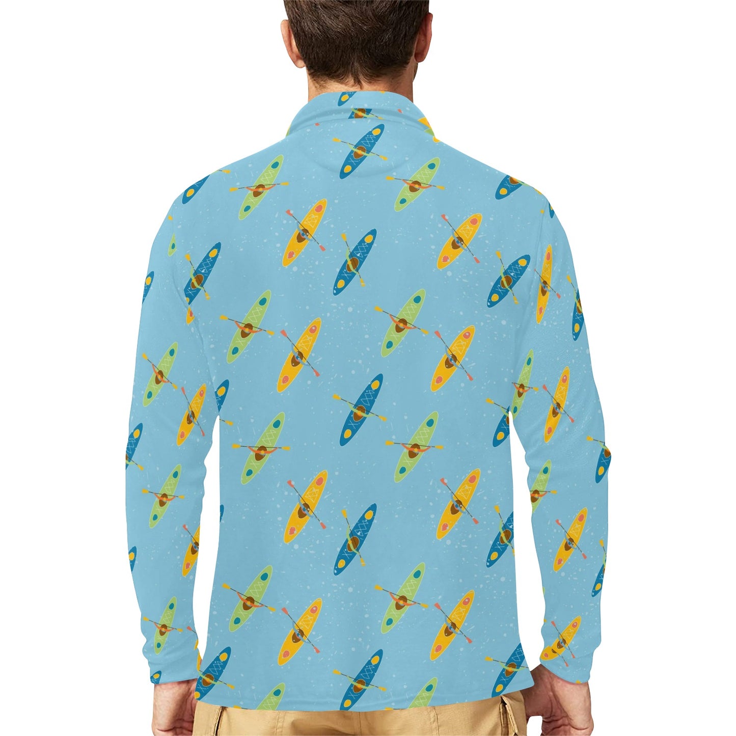 Kayak Pattern Print Design 04 Long Sleeve Polo Shirt For Men's