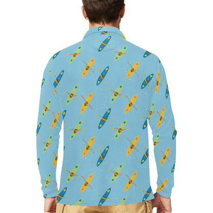 Kayak Pattern Print Design 04 Long Sleeve Polo Shirt For Men's