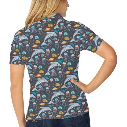 Underwater Dolphin Print Design LKS304 Women's Polo Shirt