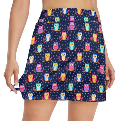 Owl Cute Themed Design Print 17" Golf & Pickleball Skort with Pockets