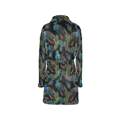 Peacock Pattern Print Design A04 Women's Fleece Robe