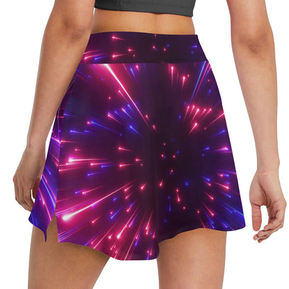 Celestial Purple Blue Neon Speed Light 17" Golf & Pickleball Skort with Pockets