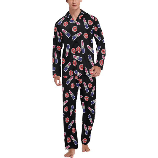 Lipstick Pattern Print Design LT01 Men's Long Pajama Set
