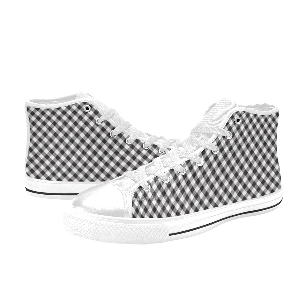 Gingham Print Design LKS402 Men's High Top Canvas Shoes
